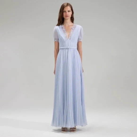Self-Portrait | Dresses | Selfportrait Blue Chiffon Pleated Maxi Dress |  Poshmark